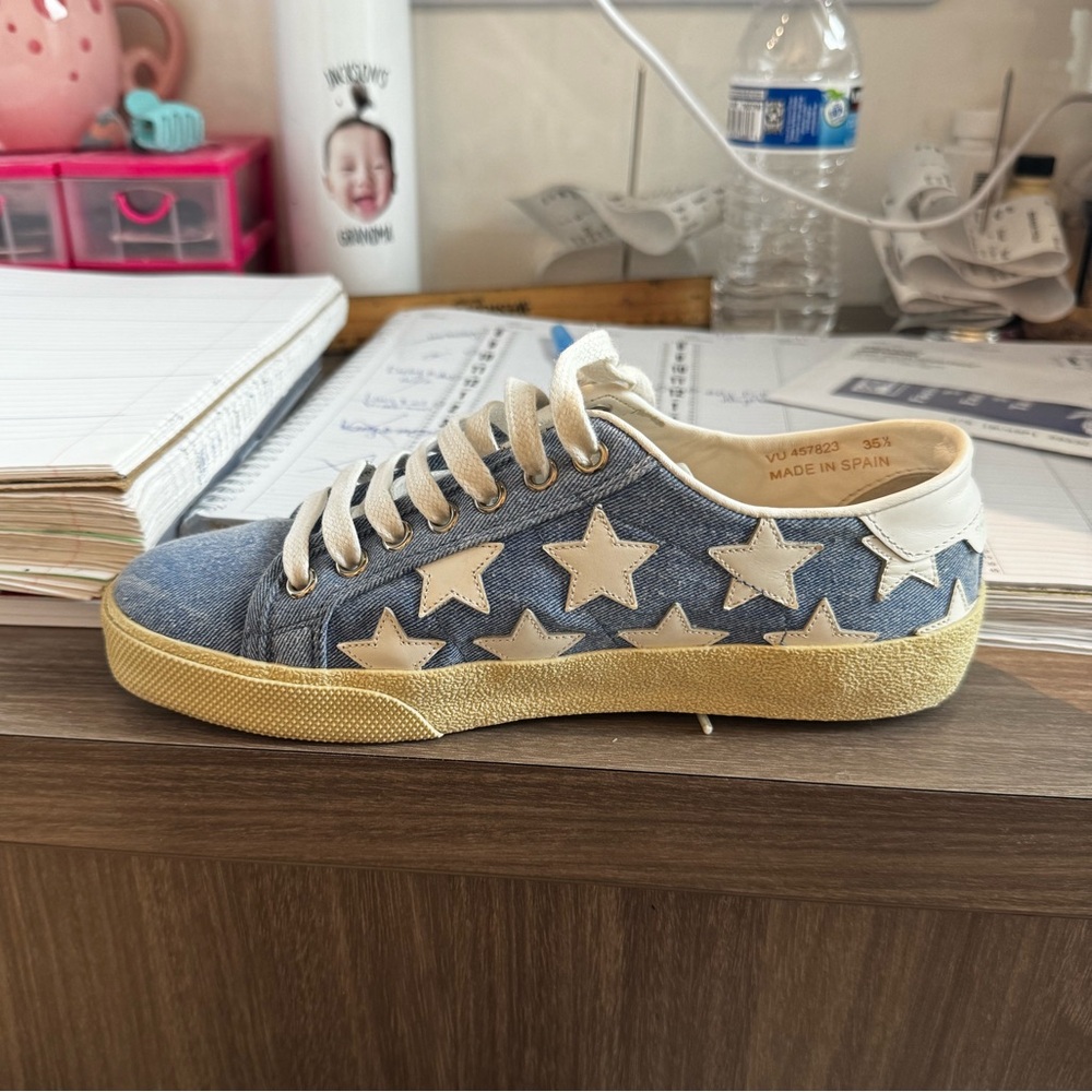 Saint Laurent denim sneakers with white stars - Picture 5 of 7